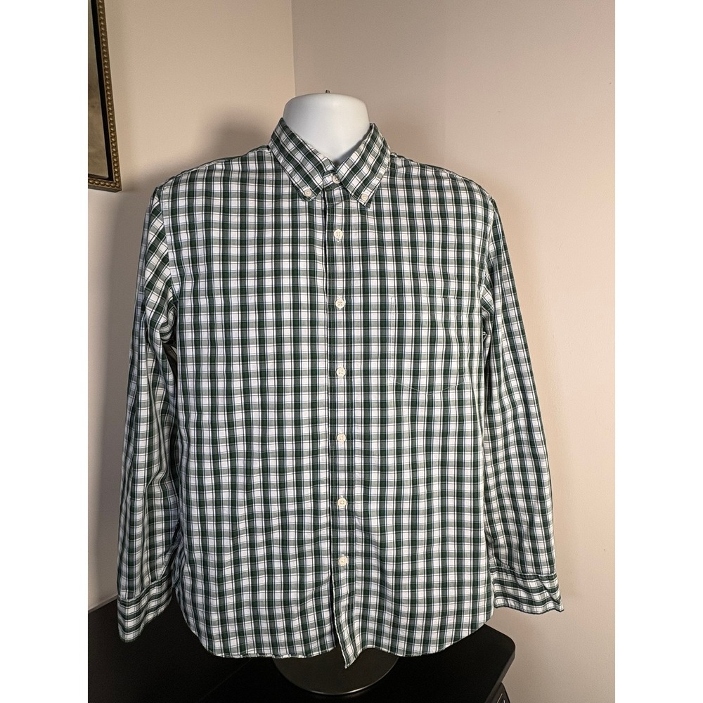 J.Crew Performance Slim Untucked Plaid Shirt Mens Large Green White Long Sleeve - Picture 3 of 5